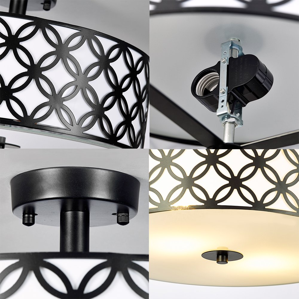 SOTTAE 12" Black Semi Flush Mount Ceiling Light,Metal Drum Flush Mount