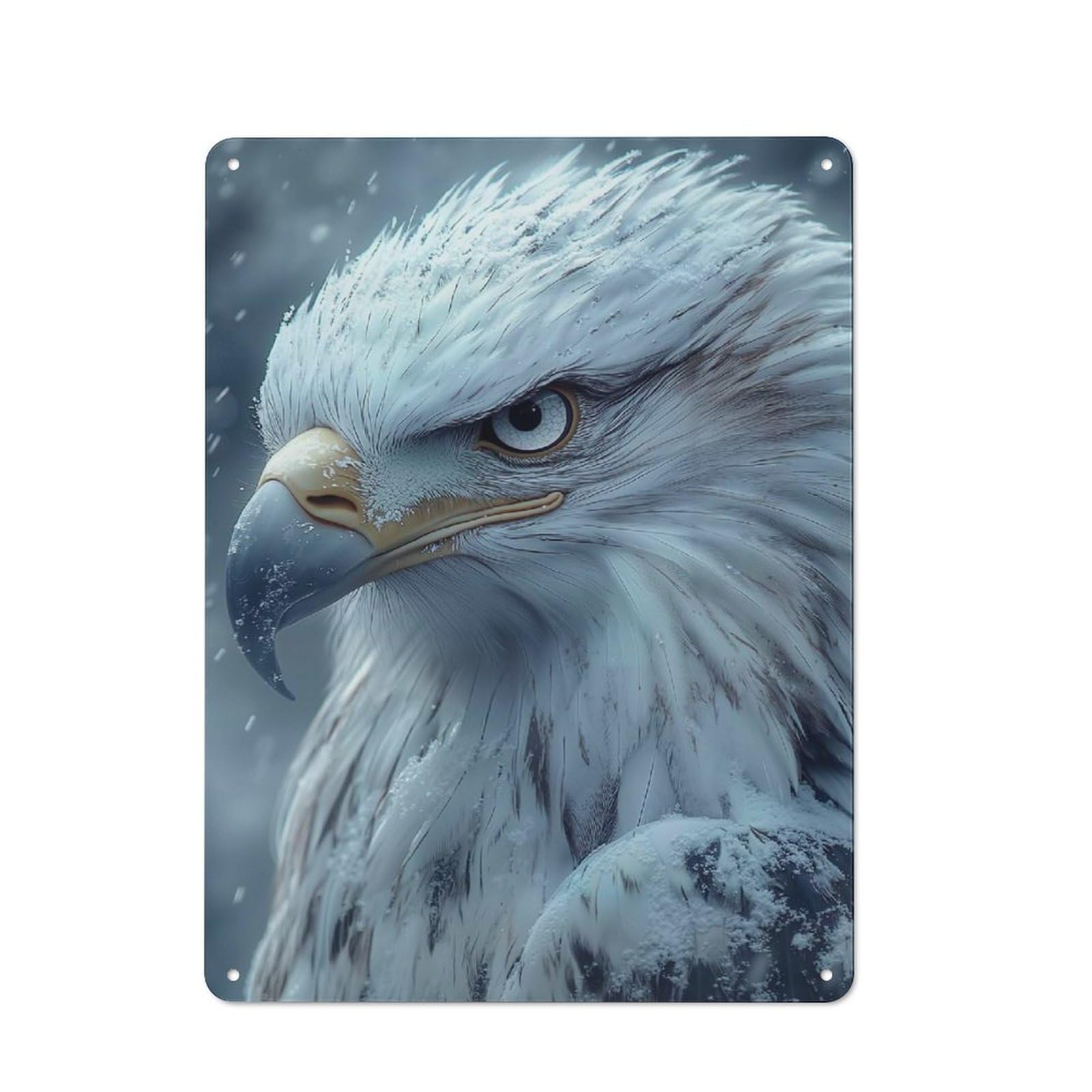 Vintage Tin Wall Sign 40x30cm Featuring Majestic Bald Eagle Portrait in Winter, Room Wall Plaque for Flat, Dorm Room, Lounge Or Cafe