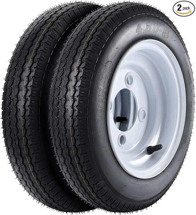 4.80-8 4.80x8 480-8 4.80-8 Trailer Tires with 8'' Rims, 4 Lug on 4'', Load Range C, 6PR