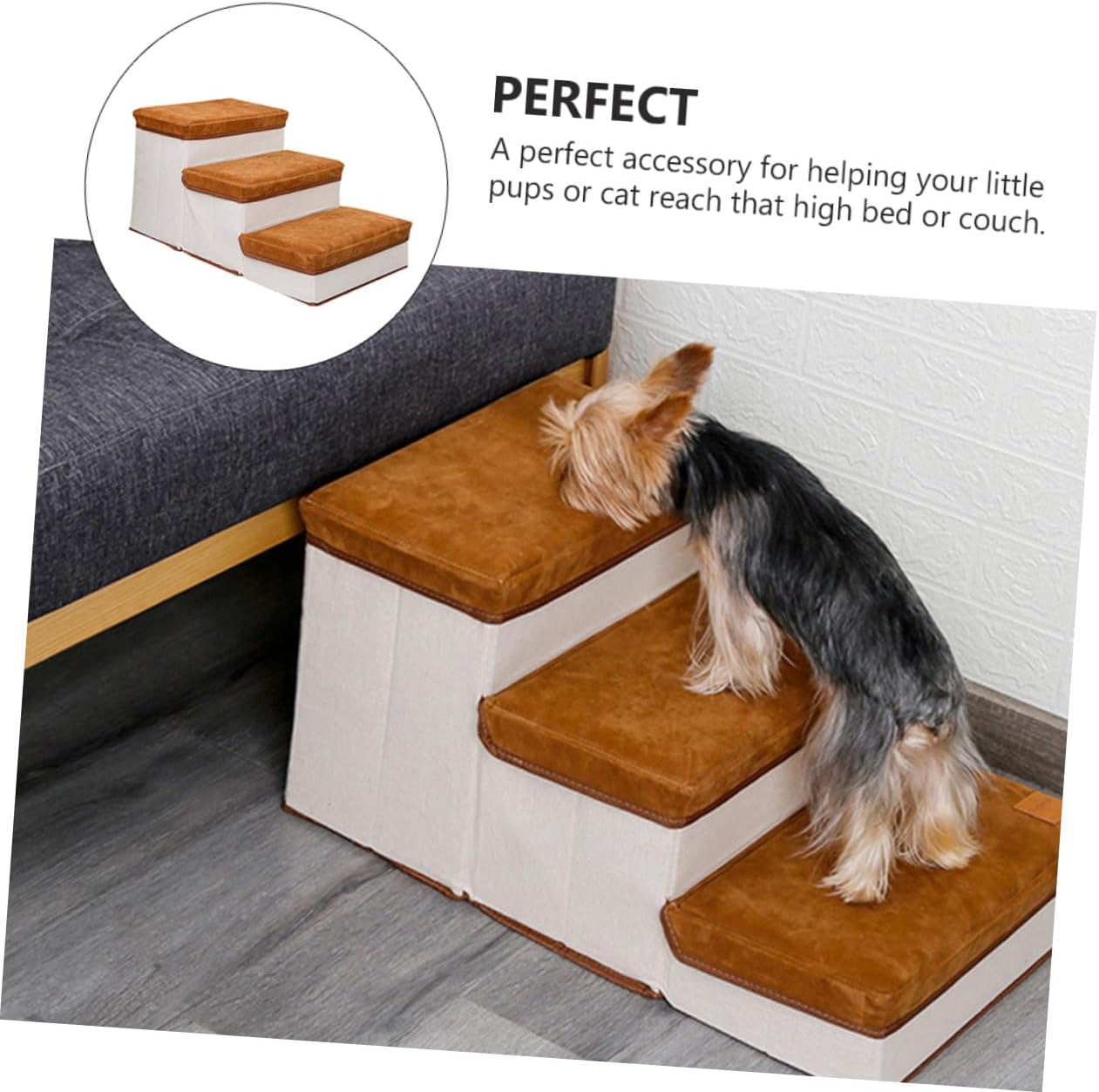 Foldable Pet Stair Non-Slip Indoor Ladder Ramp for Dogs and Cats Brown Compact Storage