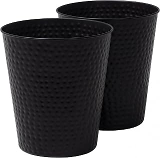 happimess Axel 2 Gal Hammered Steel Waste Bin 10", Matte Black, Set of 2