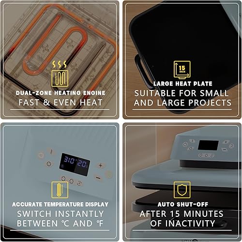 Miniatura 5 de HTVRONT Máquina de prensa de calor automática para camisetas  Prensa de calor de 15 x 15 pulgadas con liberación automática  Se calienta rápidamente