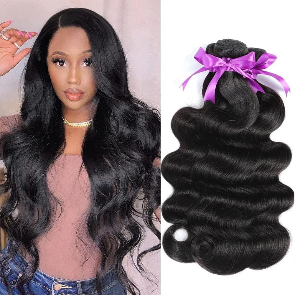 FASHOW10A Body Wave Bundles Human Hair 3 Bundles 16 18 20 Inch Brazilian Body Wave Human Hair Bundles Deals 100% Unprocessed Virgin Remy Hair Weave Bundles Natural Black