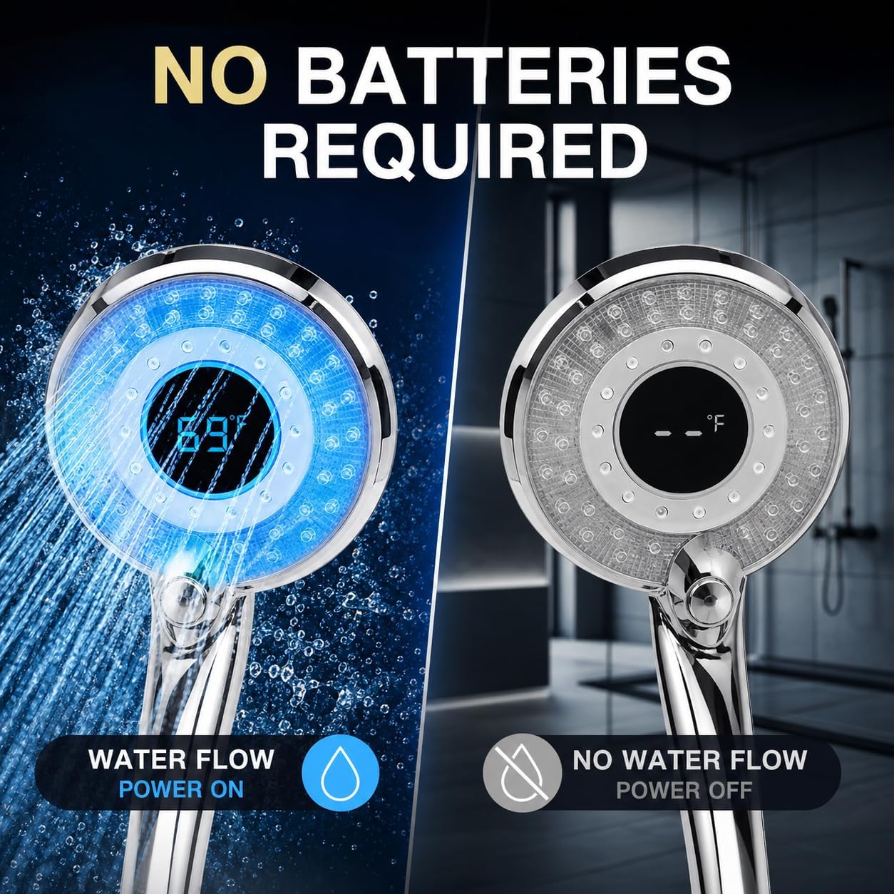 LED Shower head with Temperature Display with 59" Stainless Steel Hose image 2