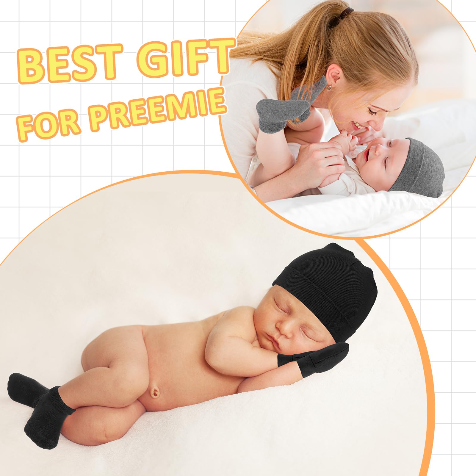 Toulite 6 Stück Frühchen Baumwoll-Mütze, Fäustlinge und Socken