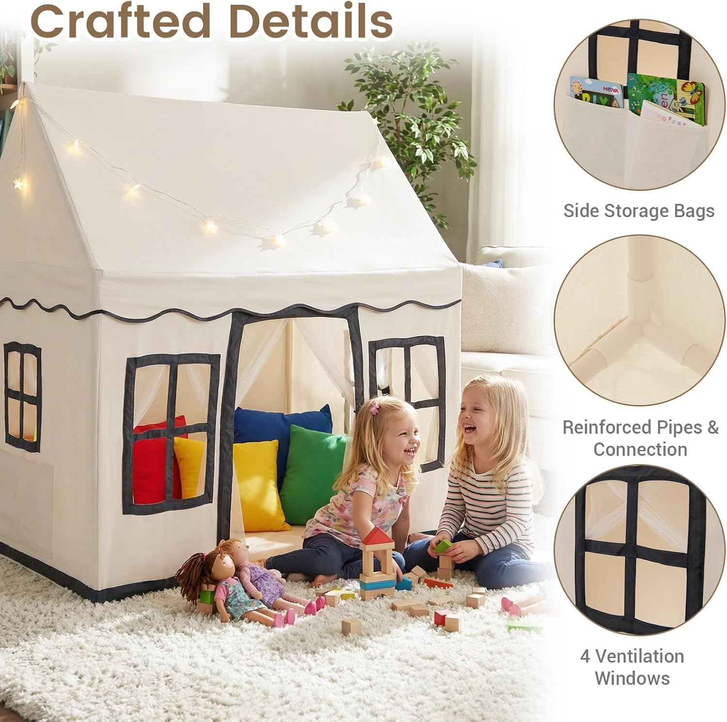 INFANS Kids Play Tent with Washable Mat Star Light Windows, Anti-Trip Large Playhouse Toys for Children Boys Girls, Indoor Outdoor Princess Tents Castle for Toddlers (Black) - Image 8