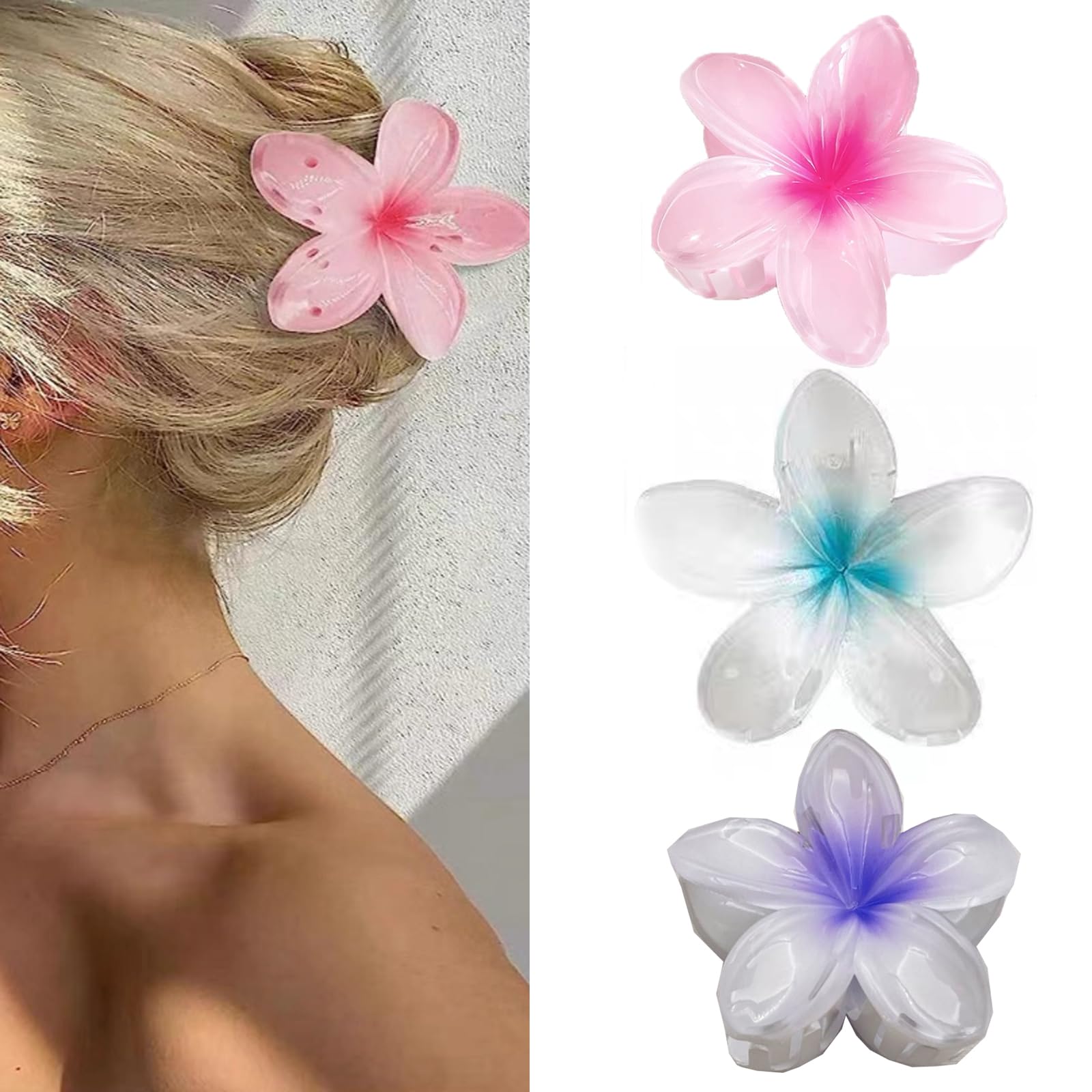Amazon.co.jp: HAPVITAL ヘアクリップ 花の形 3個入り大きめ バンス 