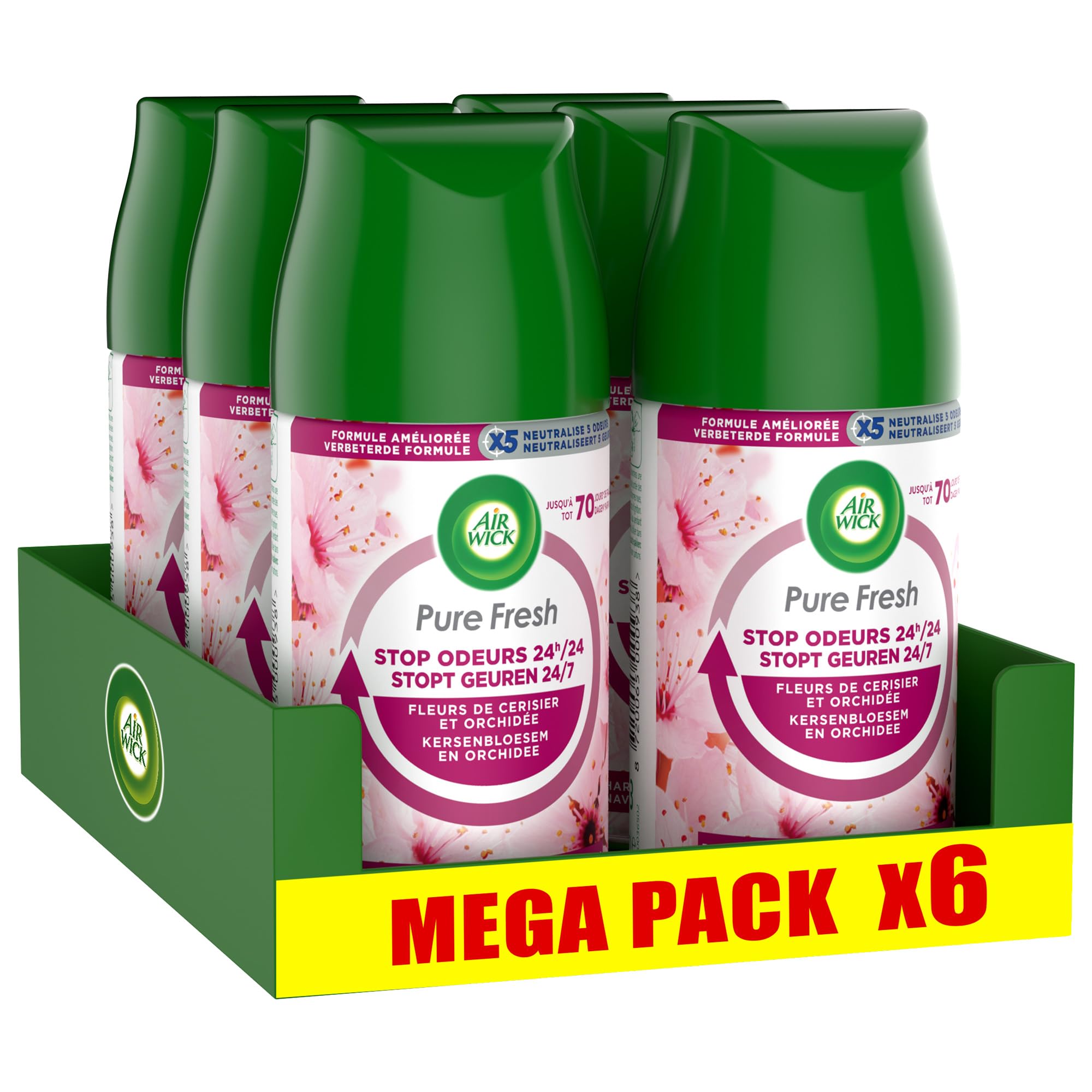 Air Wick Freshmatic Pure Fresh - Recambio para flores de cerezo y orquídea, 6 unidades (6 x 250 ml)