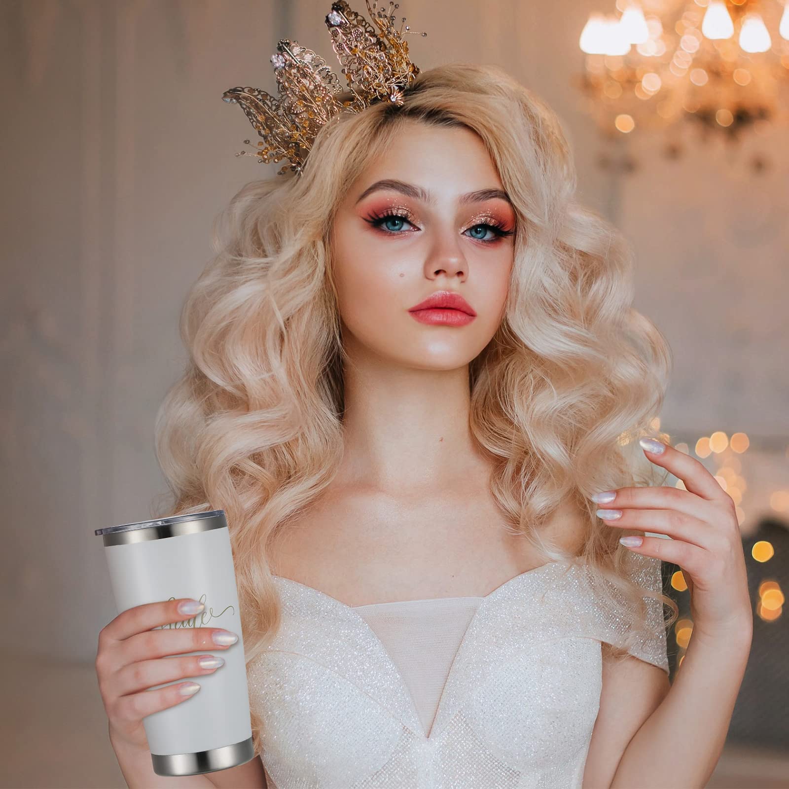 Yaomiao 8 Pcs Bridesmaid Party Tumblers with Lid and Straw 20oz, Bridal Insulated Tumbler Stainless Steel Cup Champagne Wine Skinny Tumbler Maid of Honor Proposal Gift for Wedding Bachelorette (Pink)