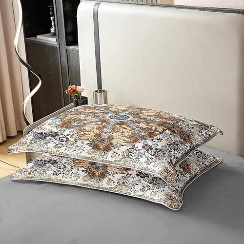 Miniatura 5 de Erosebridal Juego de ropa de cama floral étnica, tamaño individual, bohemio, vintage, 100% algodón, funda de edredón naranja azul retro, bohemio,