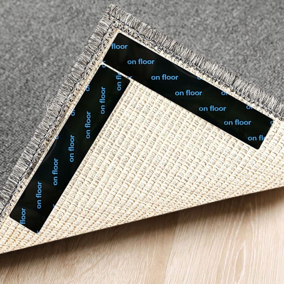 YIUJEFDAStrong Adhesive Grippers for Rugs, Non Slip Rug Pads Stops Rug Corner Curling, Washable Carpet Tape Keep Rug Flat on Hardwood Floors, Rugs Tape for Area Rugs on Wood & Tile Floor (8pcs)