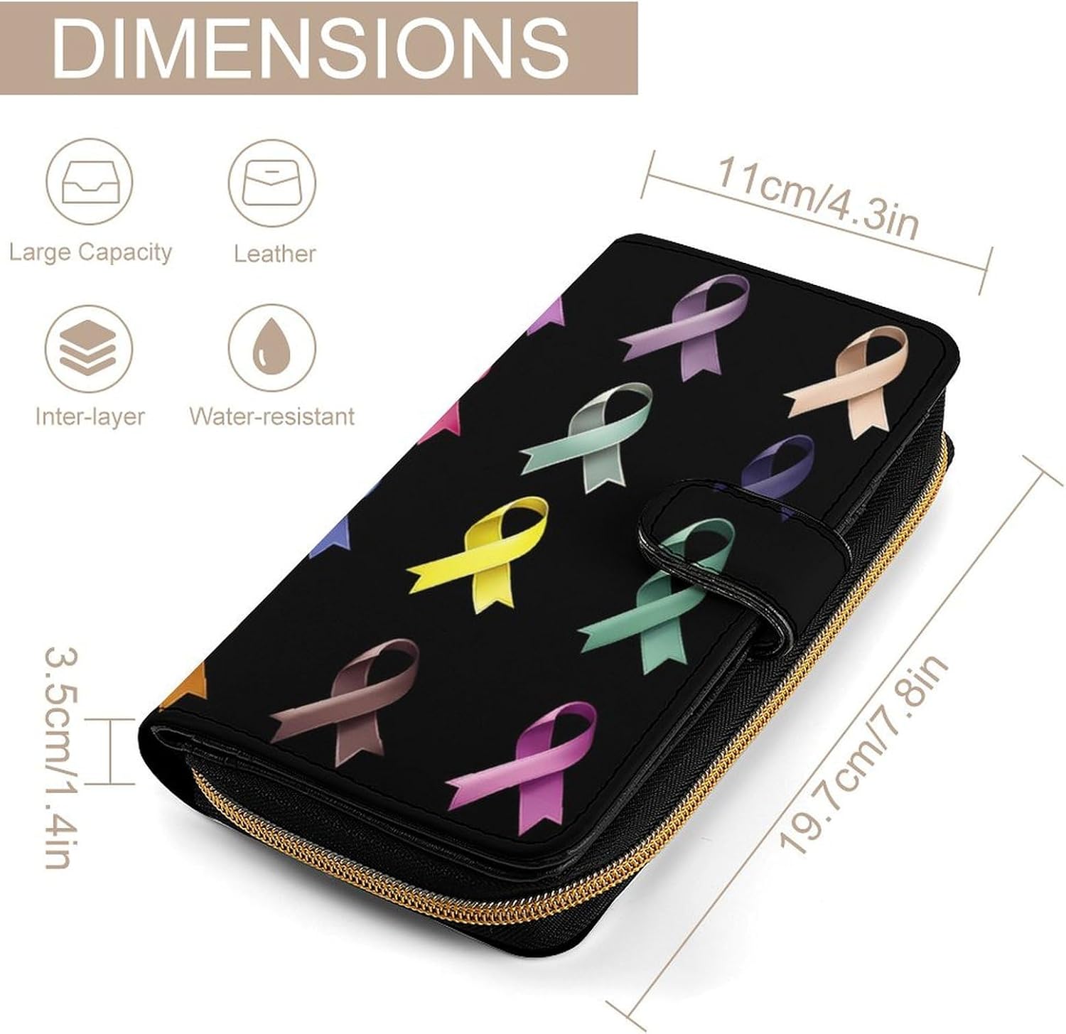 Colorful Breast Cancer Awareness Ribbon Women's Long Wallet Leather Large Capacity Wristlet Clutch Purse Wallets