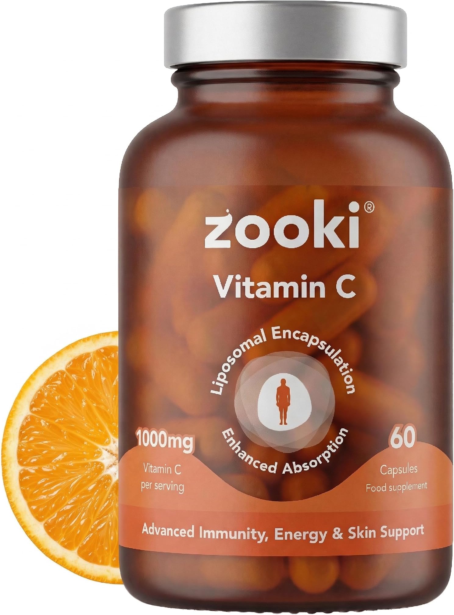 Zooki Liposomal Vitamin C 1000mg Capsules, High Strength Vitamin C Supplement, Immune System & Collagen Support, Energy & Skin Health, Vegan Liposomal Vitamin C (60 Capsules 30 Servings)