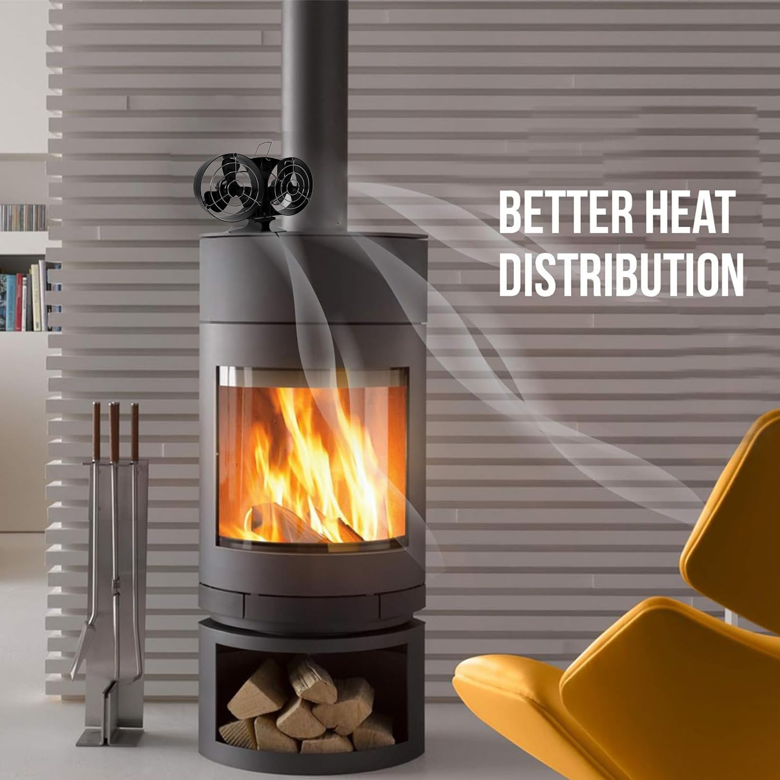 Ventilatore per stufa a legna - Ventilatore ecologico a doppia testa | silenzioso e ad alte prestazioni, di circolazione 'aria | Strumento di distribuzione del calore silenzioso per stufe a