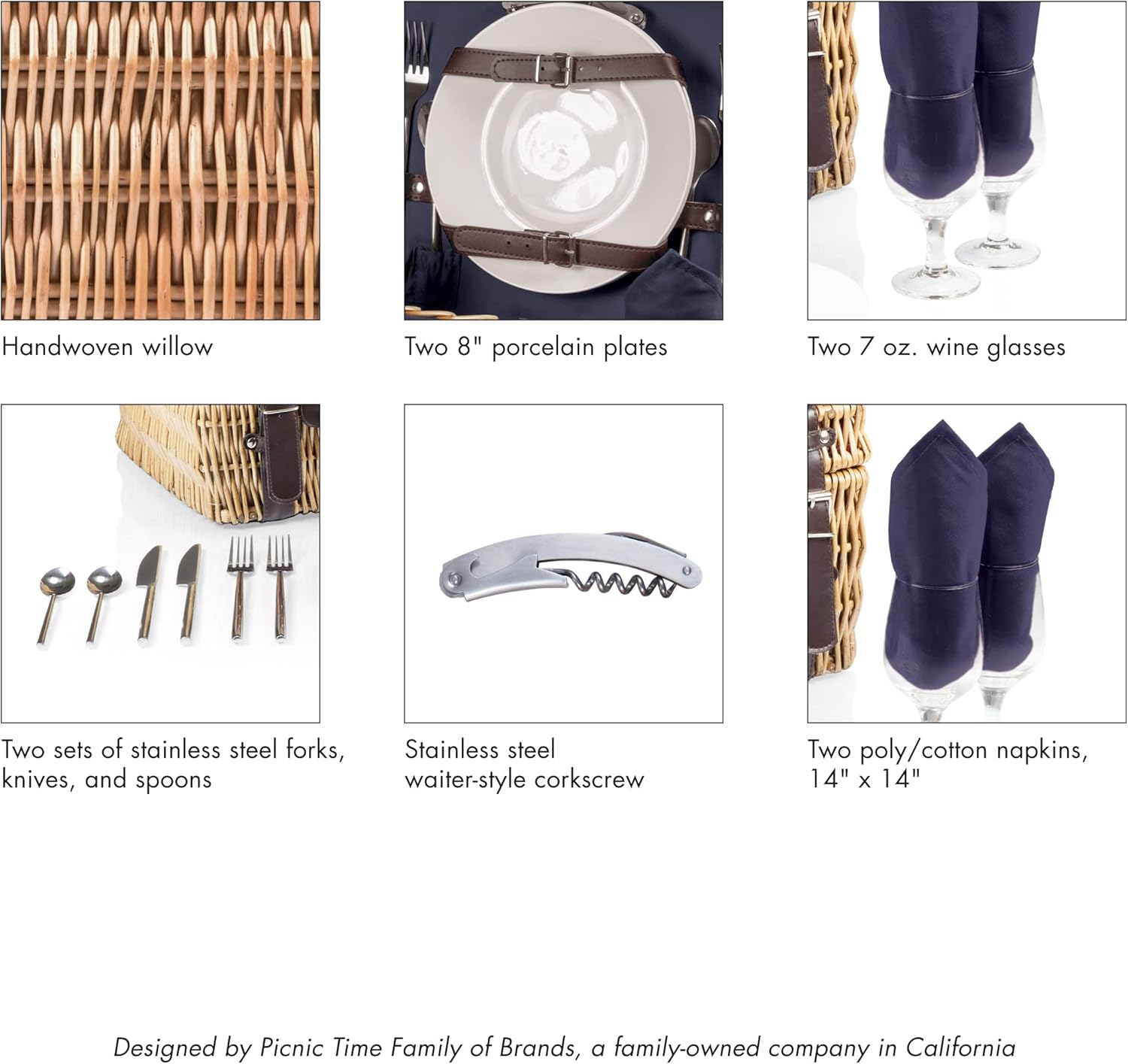 PICNIC TIME NFL Champion Picnic Basket for 2, Wicker Picnic Basket, 2 Person Picnic Set, (Black with Brown Accents)