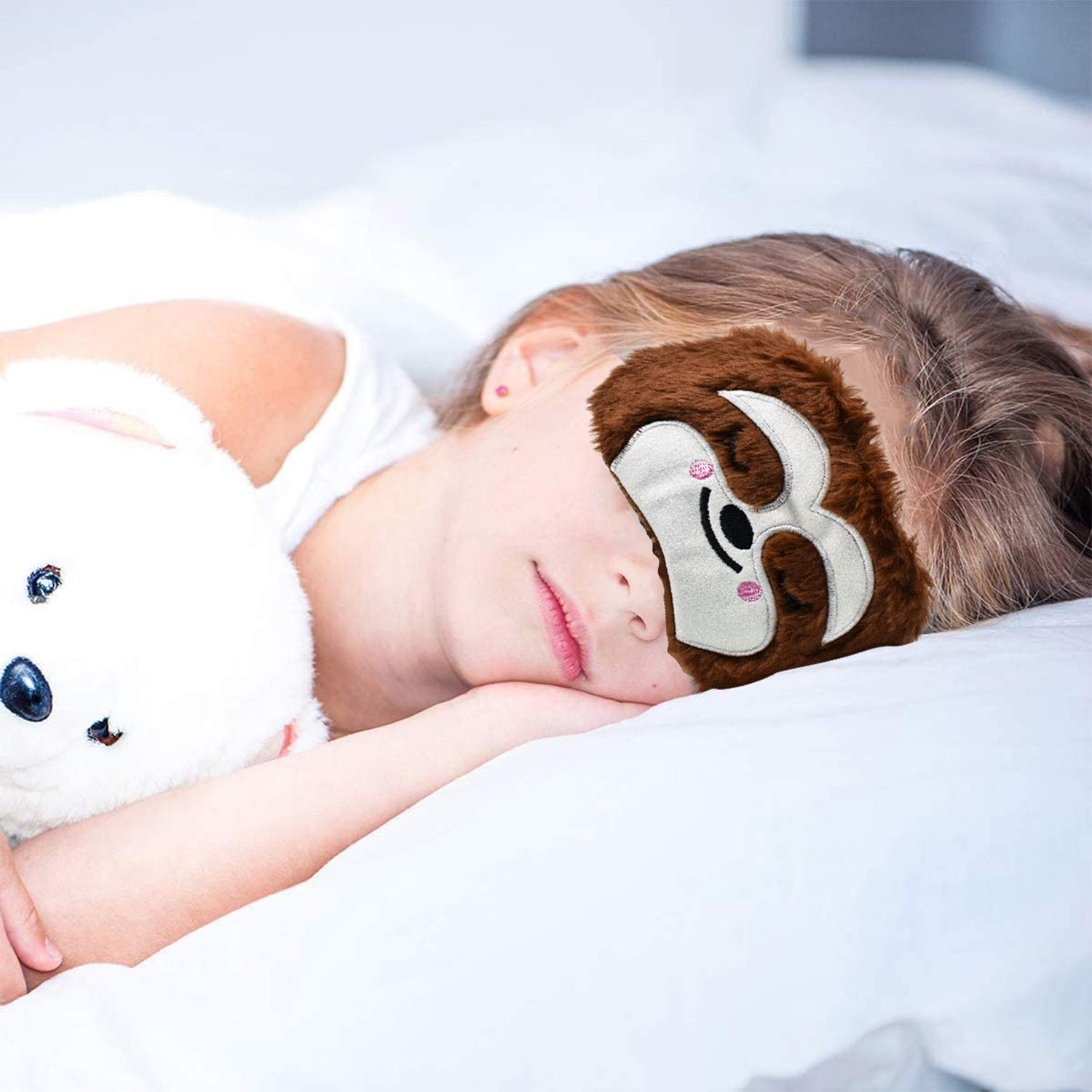 4 Pezzi Simpatiche Mascherina per Dormire in Peluche, Maschera Occhi per Dormire Antiluce per Donna, Benda Occhio Traspirante Maschera di Sonno Copertura degli Occhi per Bambina