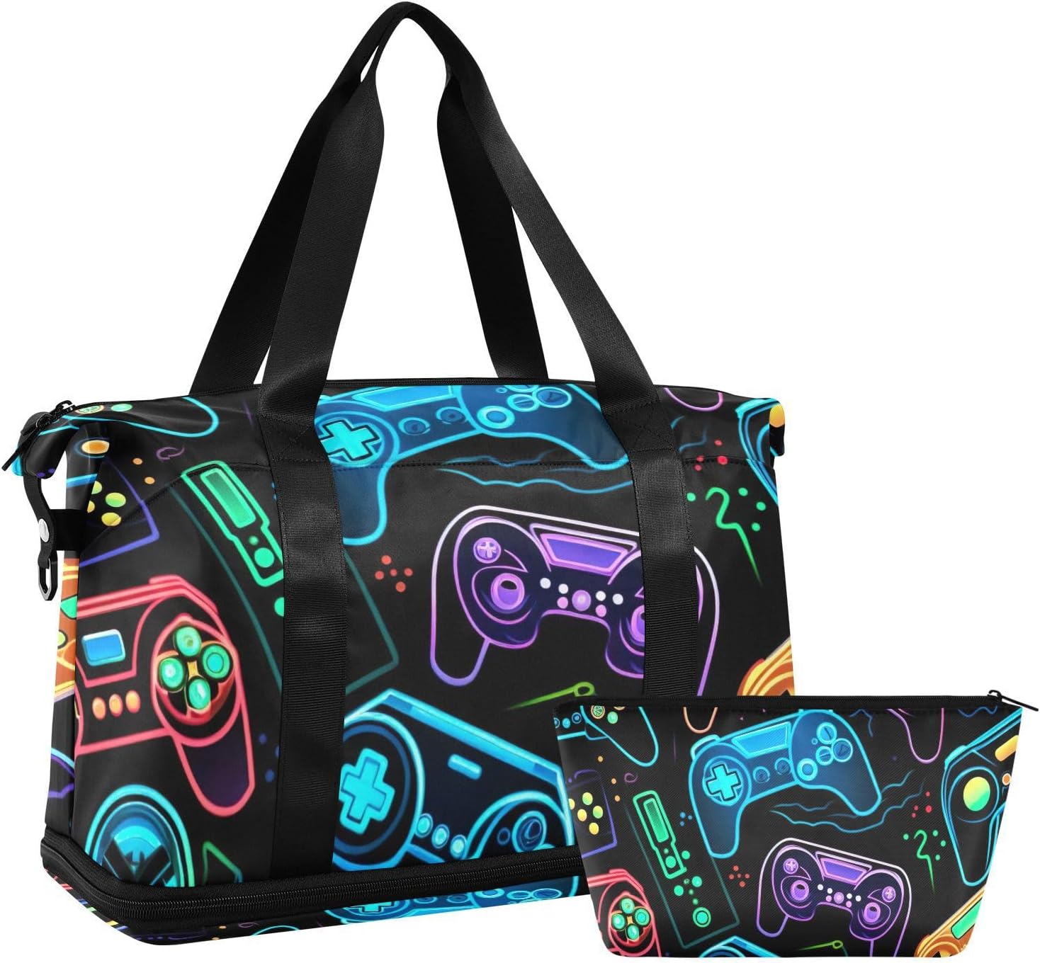 Colorful Video Game Controllers Gym Bag for Women Sport Travel Duffel Bag Shoulder Weekender Overnight Bags with Wet Pocket & Shoe Compartment