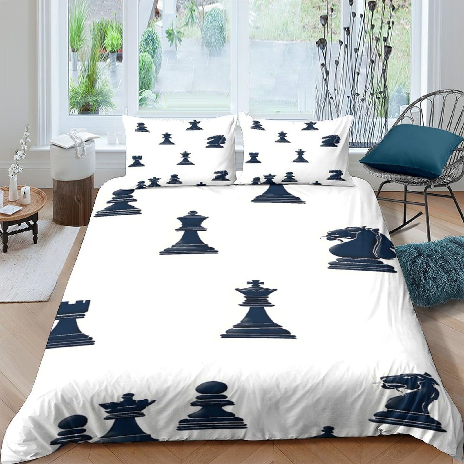 Ctjqhvkz Style-6 3D Printed Chess Piece Pattern Fitted Sheet Microfiber Soft Black White Chessboard Bed Cover For Bedroom Dorm Mattress Decor Single（135X200cm）