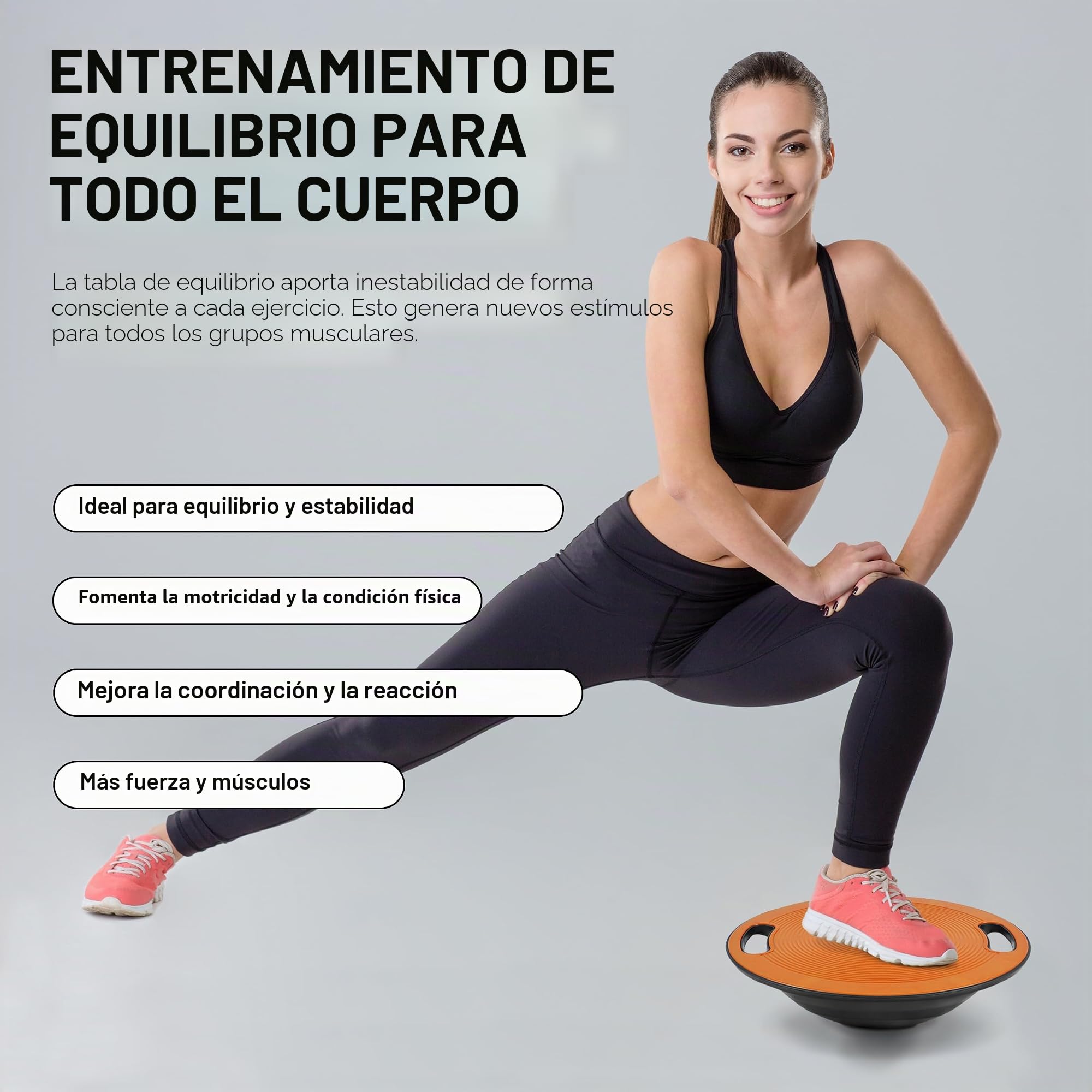 Tabla de equilibrio Premium de 40 cm de diámetro con póster de ejercicios y aplicación de ejercicios GRATIS - Tabla de equilibrio de fisioterapia, Equilibrio