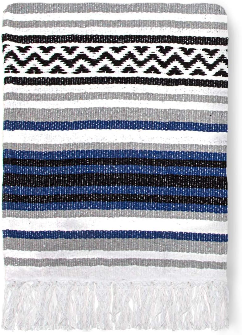 Americanflat 50x70 Authentic Mexican Throw Blanket - Falsa Blanket - Soft Cotton Throw Blankets for Indoor or Outdoor - Use for Yoga, Meditation, or Beach - Blue Stripes - Image 4