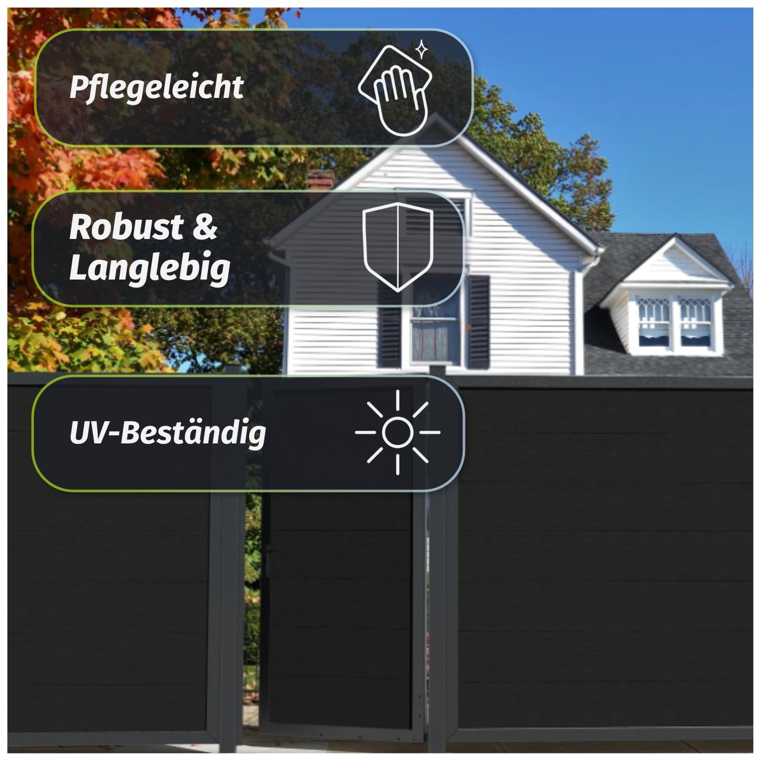 HORI Rahmenzaun WPC Sichtschutz Stecksystem Zaun Garten Gartenzaun Lamellenzaun Windschutz Zaunelemente - 180 x 180 cm - Anthrazit