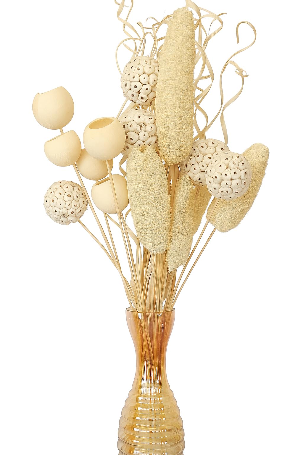 Green Fills Natural Dried Flowers – Loofah, Bel Cup, Lotus Pods & Spiral Sticks Bouquet for Home, Office, Table Decor | Rustic Boho Artificial Arrangement for Living Room & Centerpiece (Four Packets)-image-9