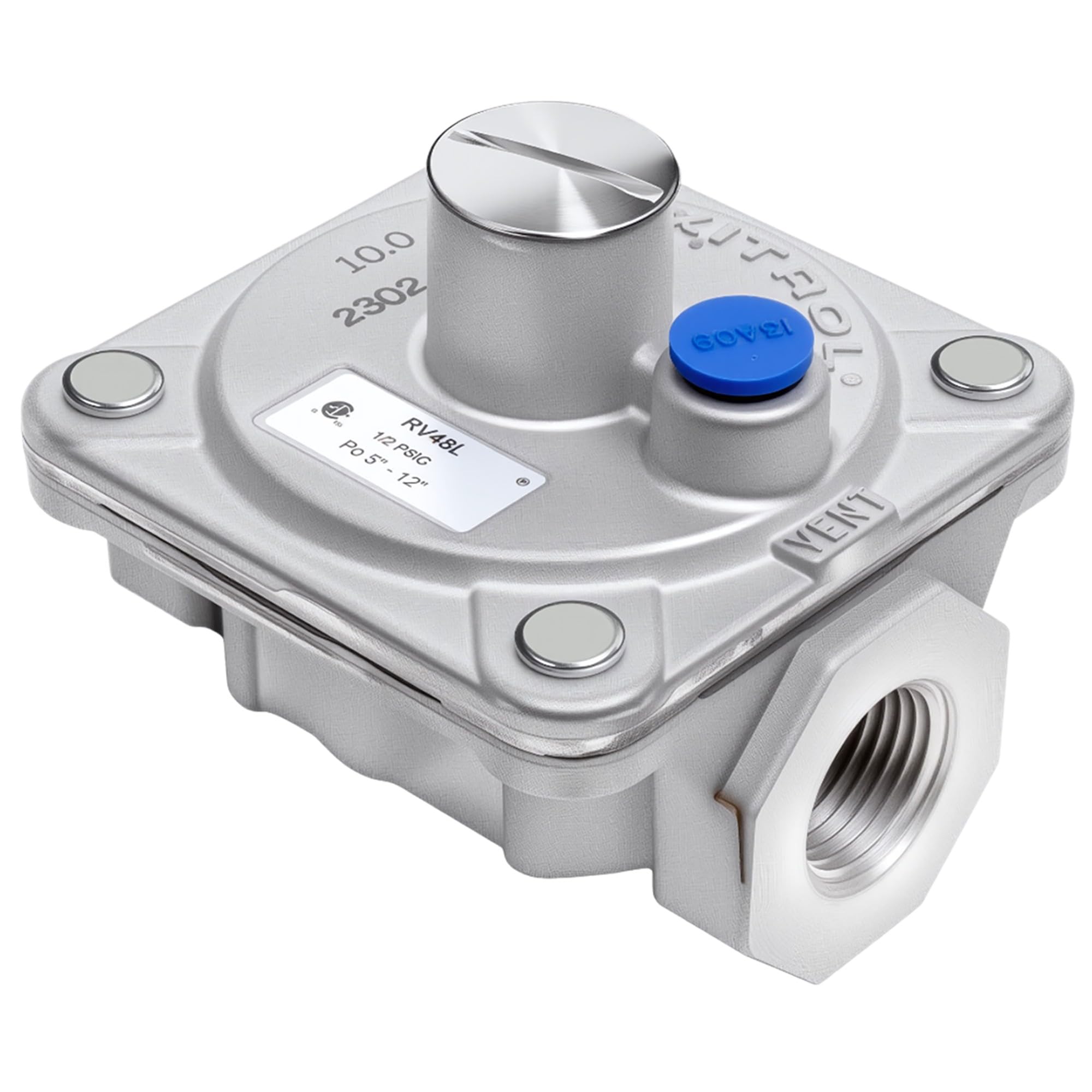 Maxitrol RV48L Liquid Propane Gas Pressure Regulator, 1/2" NPT Thread, 3/4" In and Out Opening, 1/2 PSIG In, 5"- 12" WC Out, CSA Certified, for Awoco