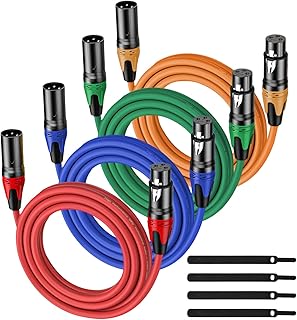 XLR Cable 10FT 4Pack 4 Colors (Red, Orange, Green, Blue)- Premium Balanced Microphone Cable 3-Pin XLR Male to Female Mic Speaker Cable, Pure Copper and Plated Conductors