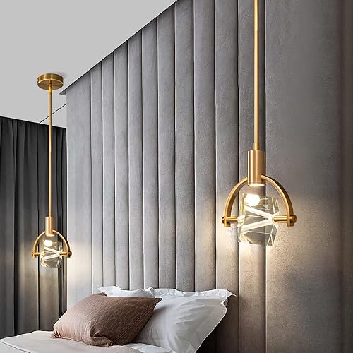 Miniatura 4 de Lámpara colgante de techo para isla de cocina, moderna luz colgante LED integrada, lámpara colgante de cristal en acabado de latón cepillado dorado,