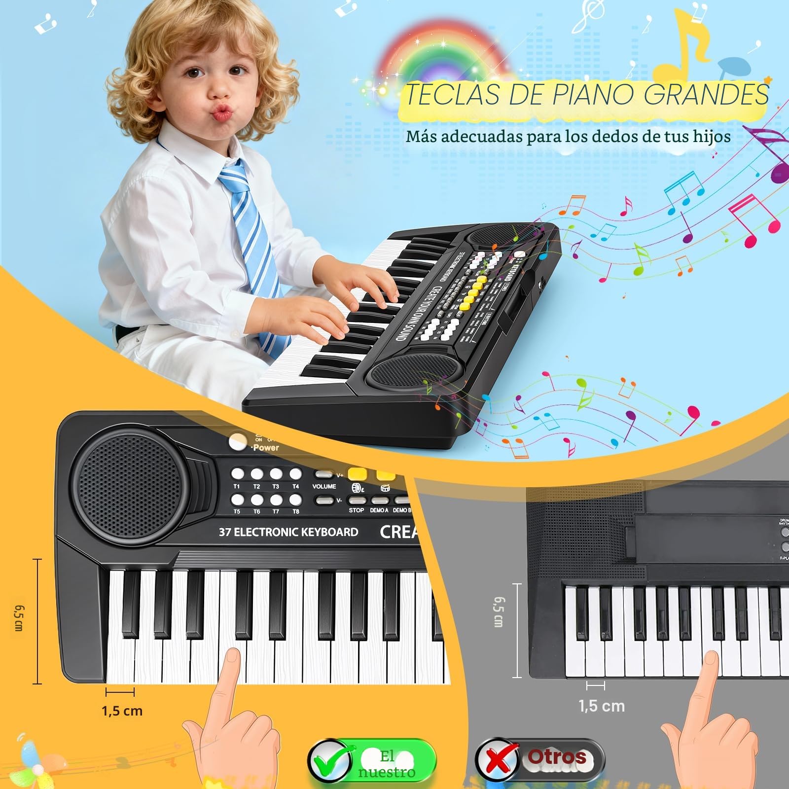 Piano Infantil Teclado Musical 37 Teclas con Micrófono,Multifunción Portátiles Piano Electrico Infantil Juguete, Organo Electronico Niños Educativa Regalo Piano para Niños 3 4 5 6 7 Años