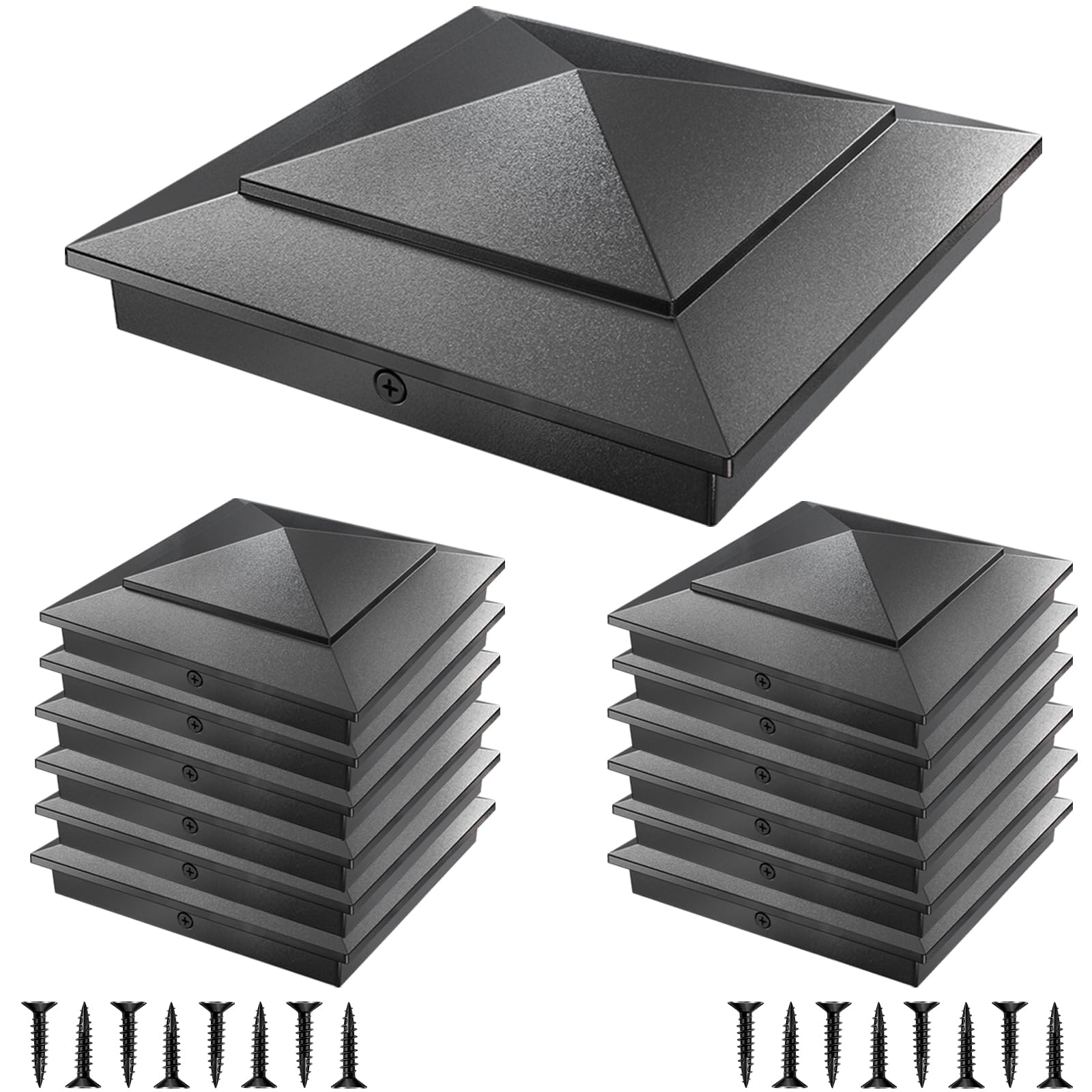 View 1 of 16 Pack Pyramid Aluminum Post Caps for 6x6 Wood Posts (Actual 5.5" x 5.5") ?Durable Powder-Coated Fence Post Caps for Decks, Patios, Fences, Weather-Resistant, Rust-Proof PC66