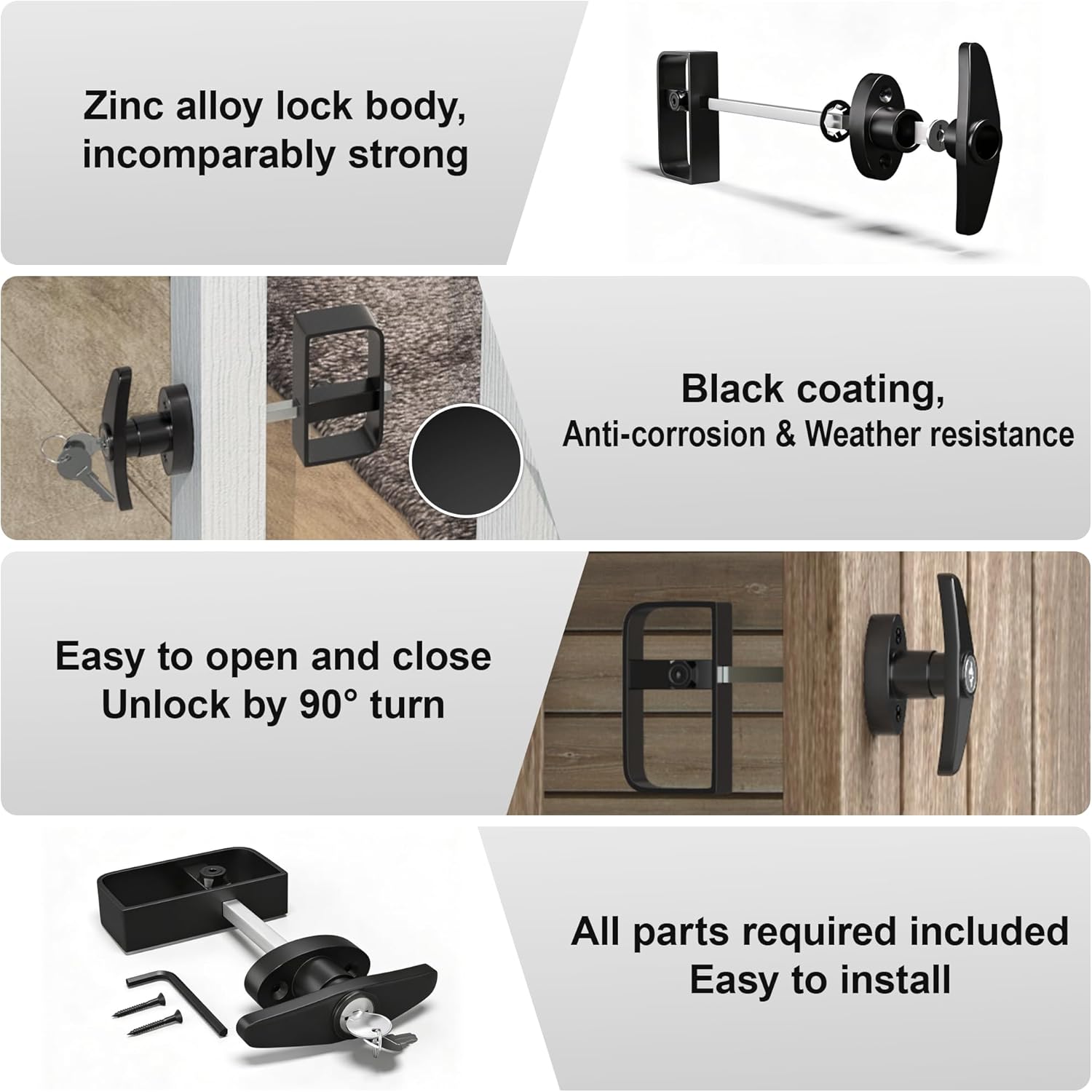 SKYSEN Shed Door Lock Latch, Shed Door T Handle Lock, 5-1/2" Steam- 2 Keys- Shed Door Hardware- Black(Shed Lock-1)