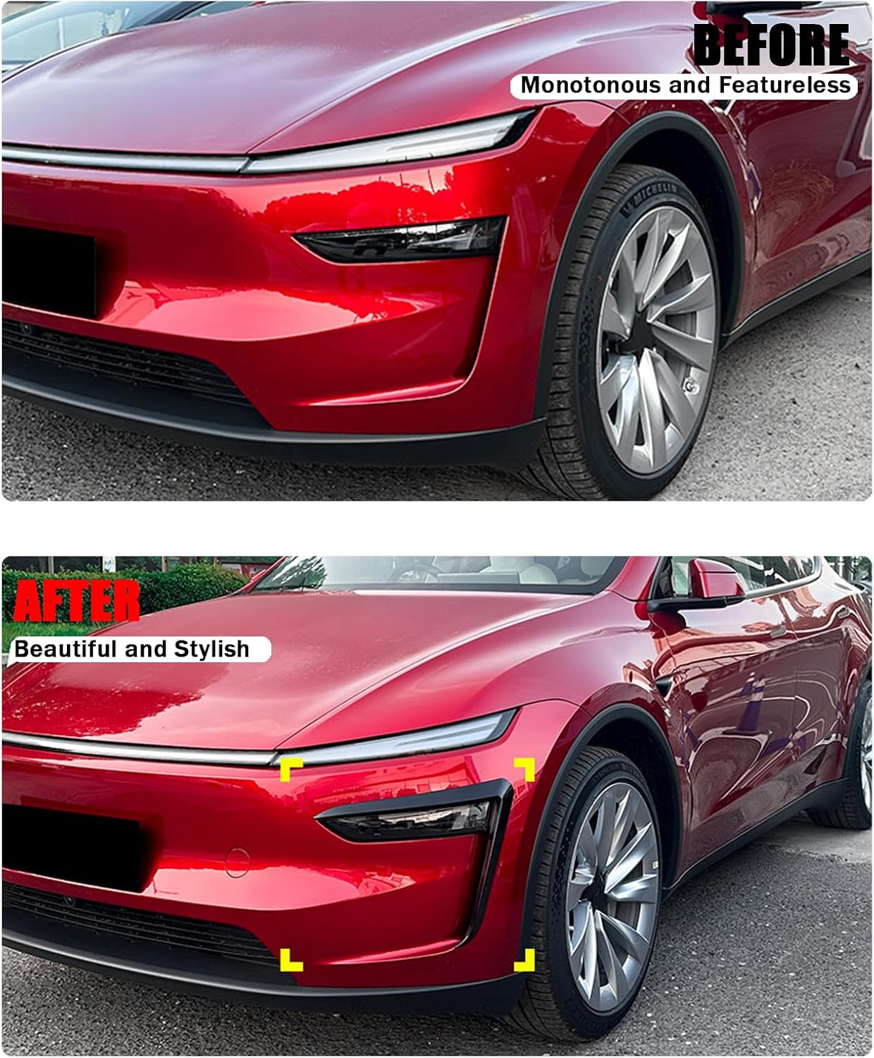 ‌Front Fog Light Trim Cover for Tesla Model Y Juniper 2025-2026 - 2PCS Glossy Black Fog Lamp Eyebrow Eyelids Cover Frame Blade Trim - Spoiler Accessories Custom Fit for Model Y Juniper