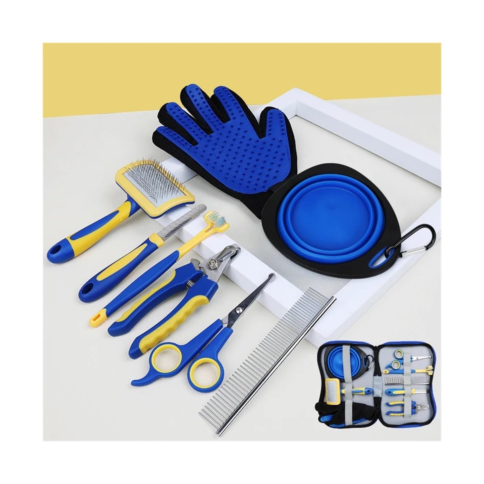 8-teiliges komplettes Haustierbürsten-Beauty-Set, Reinigungs-Aufbewahrungstasche, kompatibel mit Nagelknipser, Flohkamm, Katzenhaarentfernungs-Sets