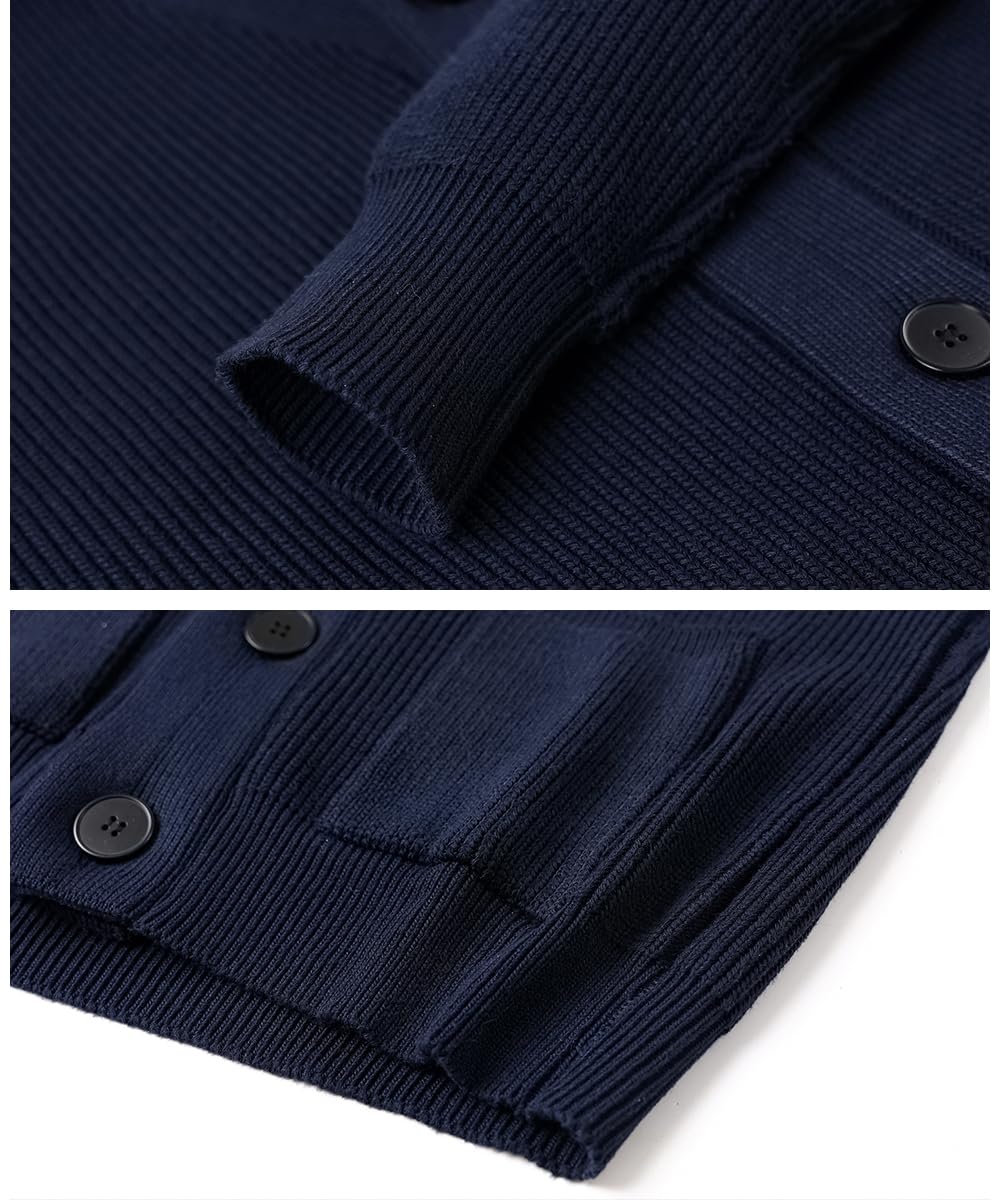 Chaqueta de Punto Grueso Hombre Manga Larga Cárdigan Cuello Chal Slim Fit Invierno