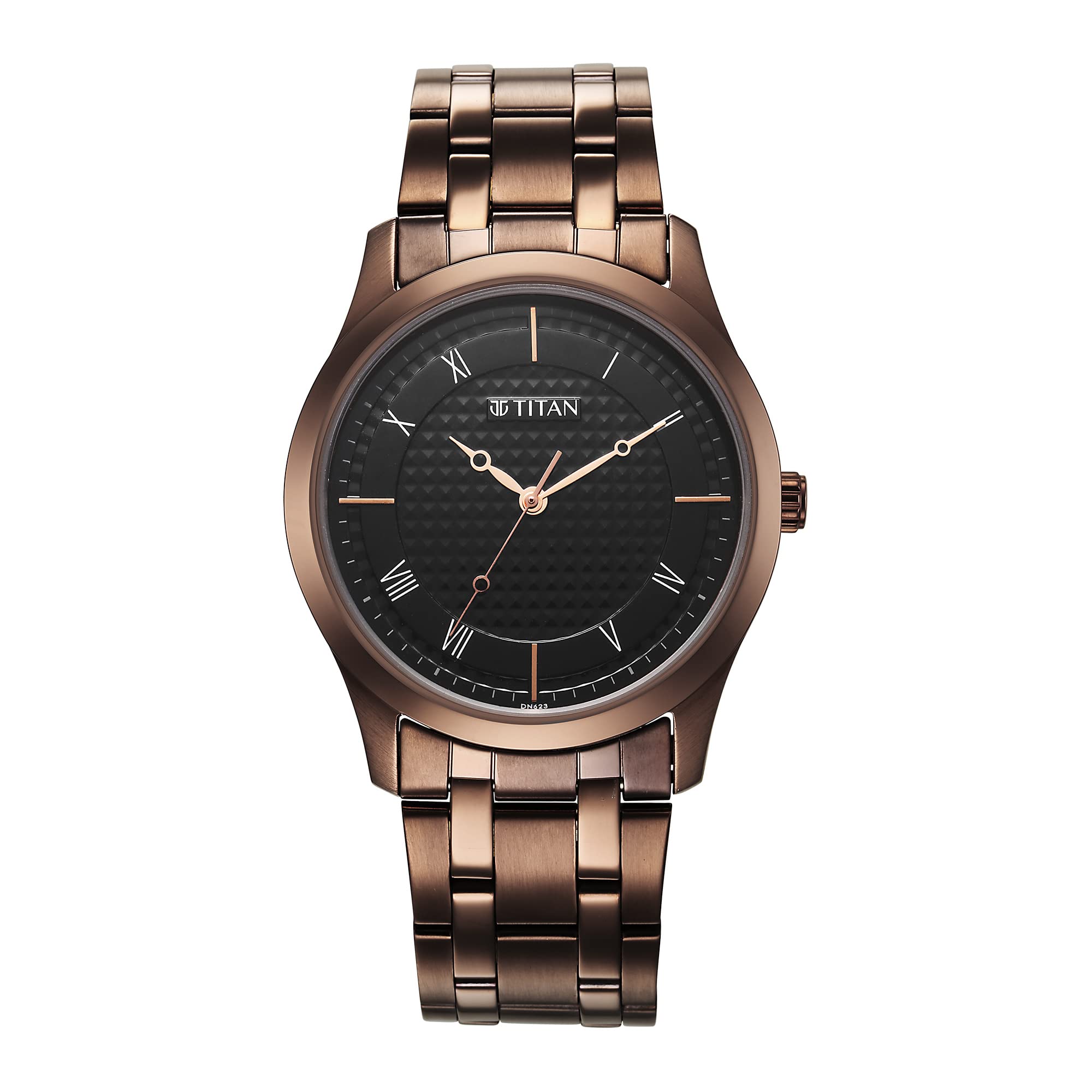 TitanTitan Karishma Quartz Analog Black Dial Brown Stainless Steel Strap Watch for Men - NT1823QM01