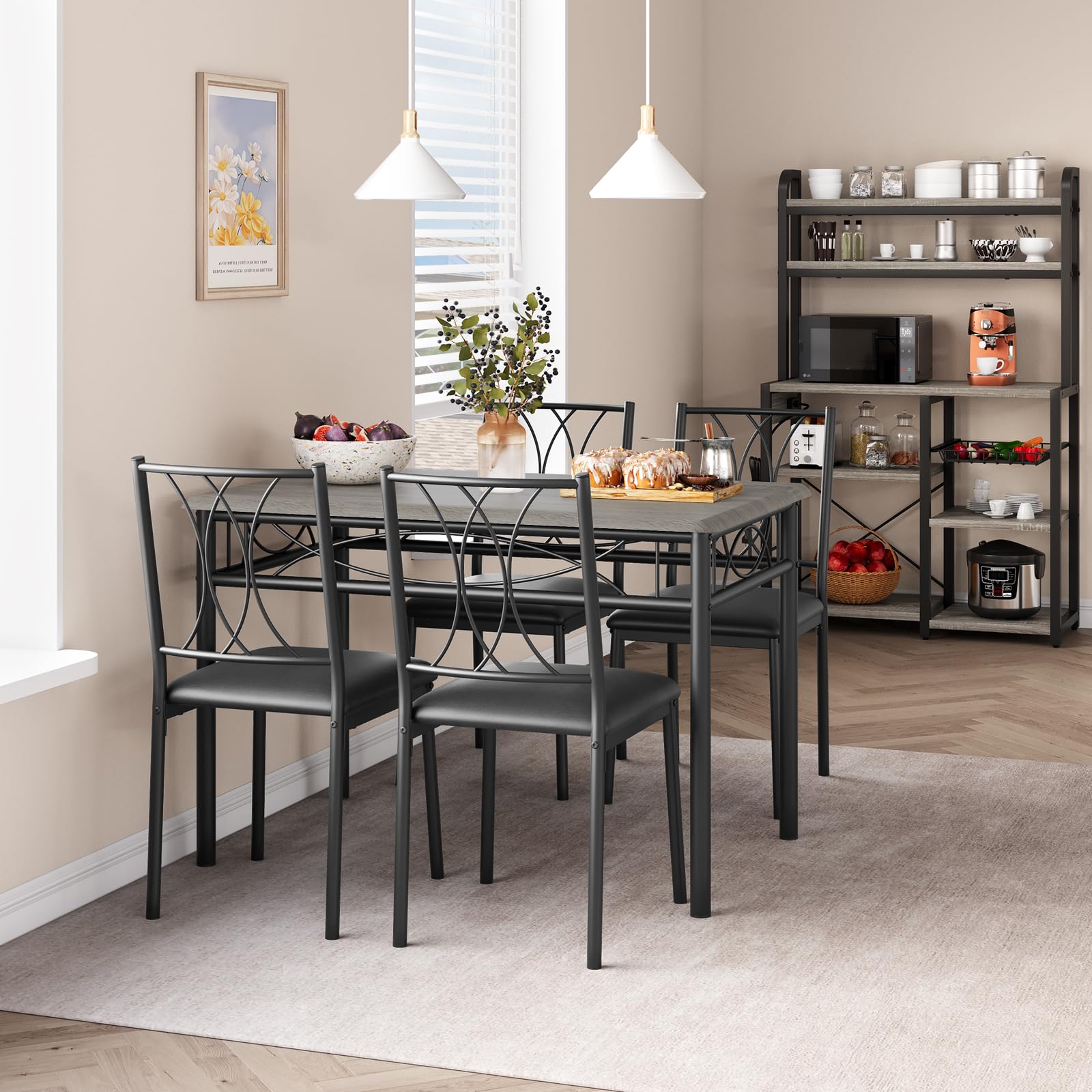 Mesa de comedor con 4 sillas rectangular juego de muebles de cocina de acero gris