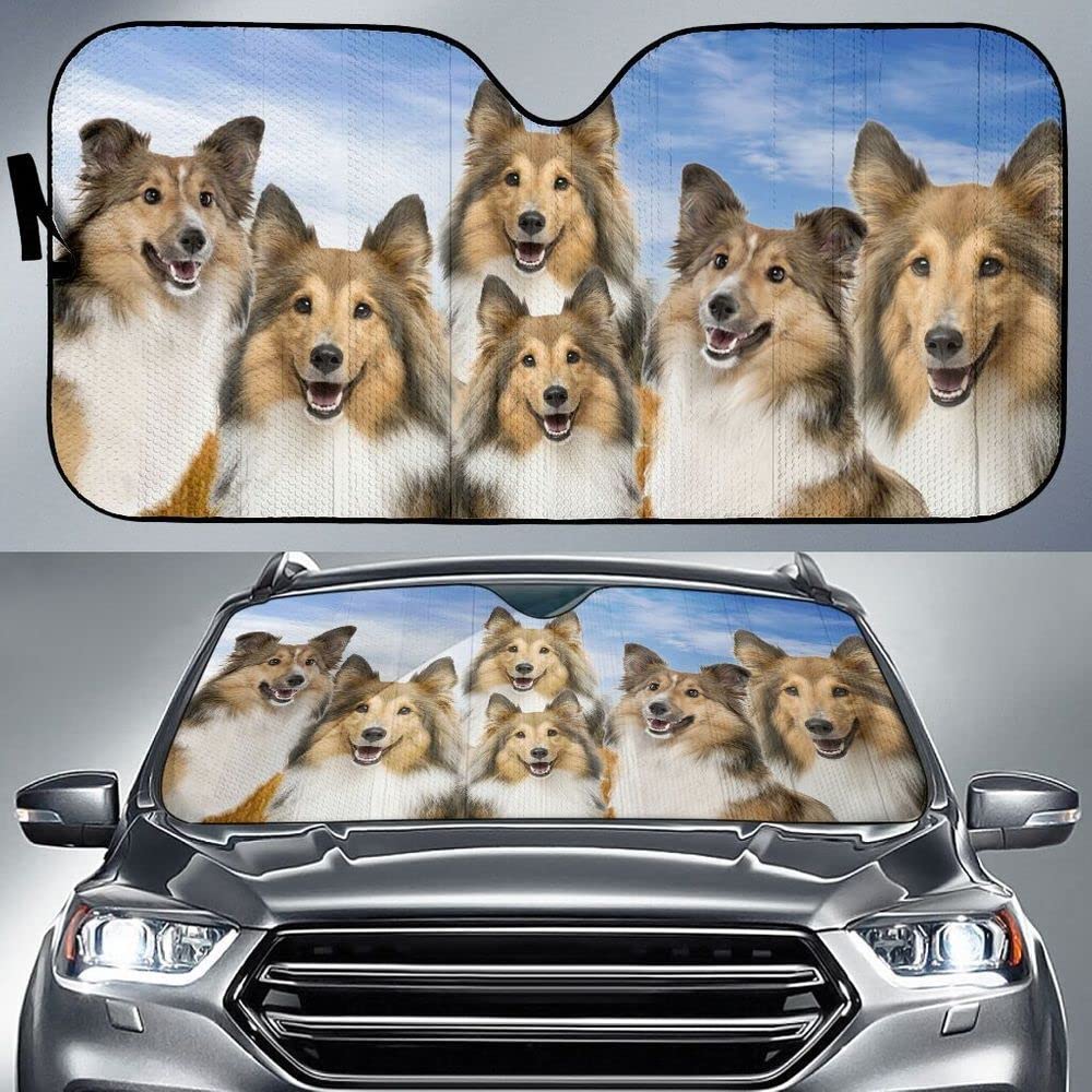 351 Parasole per Parabrezza Anteriore Divertente Amante dei Cani della Famiglia Sheltie Parasole per Auto Pieghevole Copri Parabrezza per Auto Universale per Auto Estate SUV L