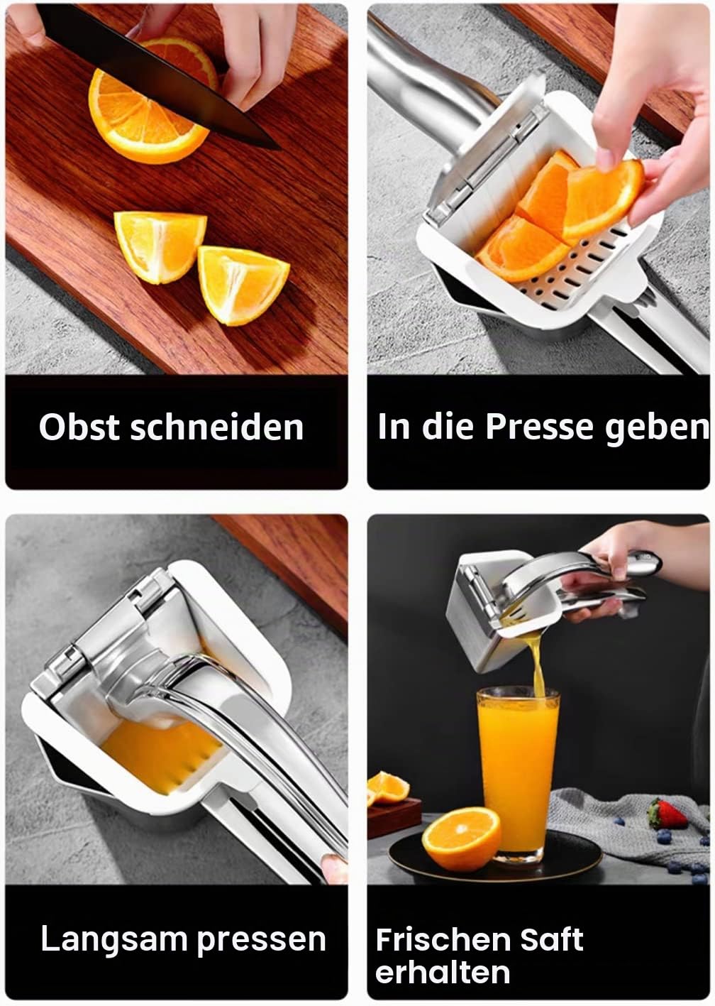 Zitronenpresse aus echtem Edelstahl, Zitronenpresse, Handpresse, strapazierfähig, manuell, Quetschpresse, Saft, Extraktor, Orangen-Limette, Grapefruitpresse