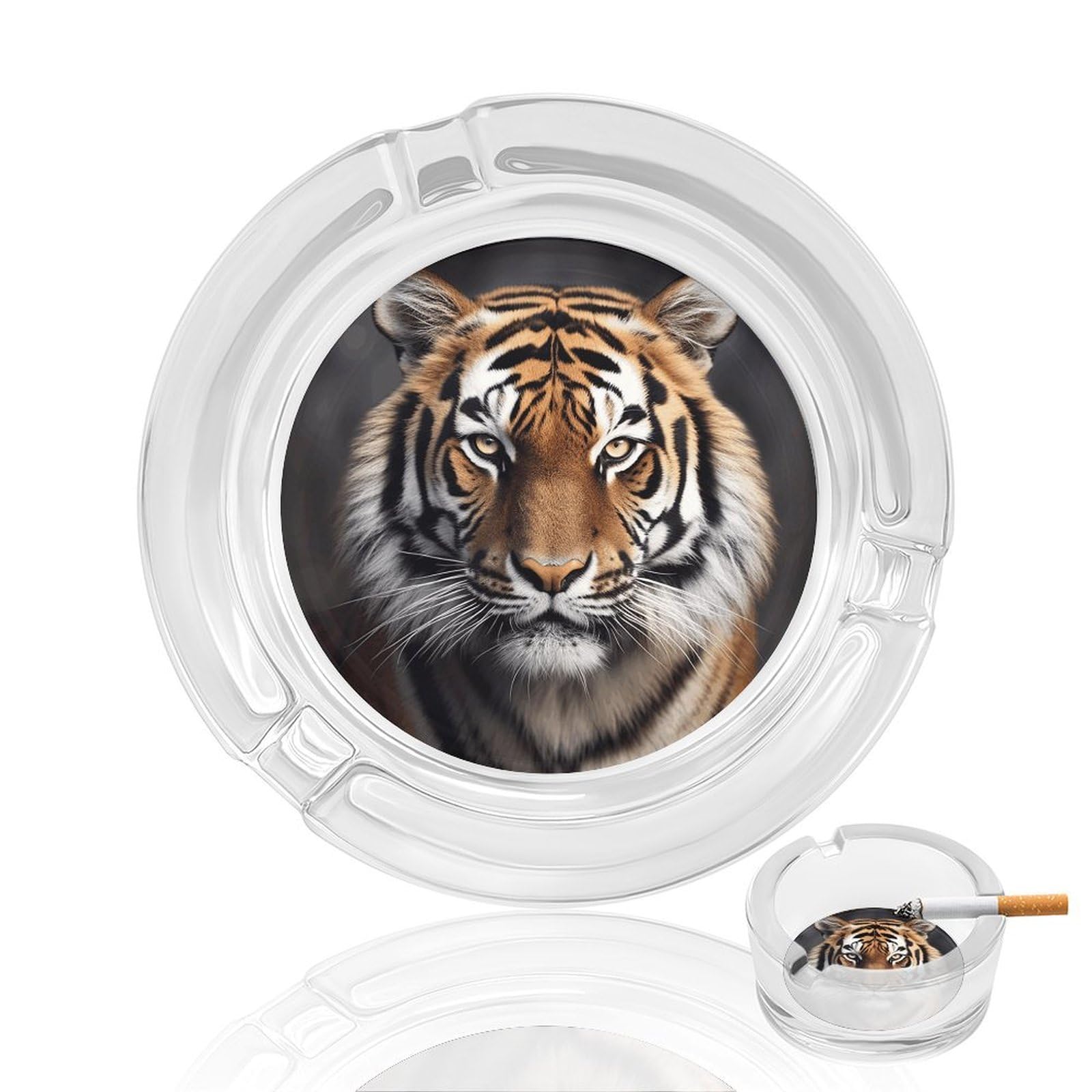 Tiger Ashtray, Modern Crystal Glass Ash Tray Cigarettes Ashtray Holder Home Office Desktop Tabletop Decoration,Crystal Clear (4.8")
