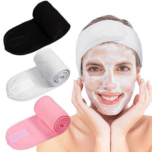 Whaline diadema para spa facial, para maquillaje, para la cabeza, toalla ajustable, 3unidades, talla única , Blanco, negro, rosa