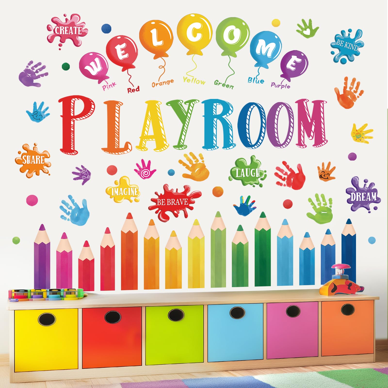 DECOWALL SG2-2202 Adesivi murali con palloncini e scimmie Adesivi murali per bambini Peel and Stick Nursery Decor Rimovibile Nursery Ragazzo Animale Bambino