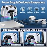 PS5 Controller Charger Compatible with PlayStation 5 Edge & Dual Controller, Tokluck PS5 Charging Dock with Charging Cable, PS5 Charger with LED Indicators, White