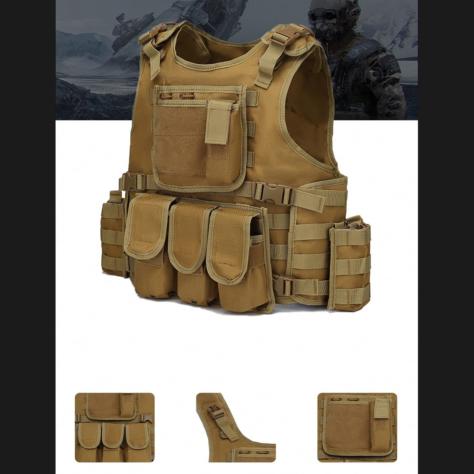 Gilet tattico Leggero,platecarrier Combattimento Vero e Proprio per addestramento all'aperto sul Campo,Giubbotto Pettorina da tiro CS-Fan Militare,Gioco di Sopravvivenza