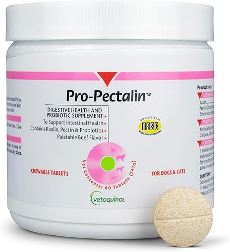 Vetoquinol Pro-Pectalin Comprimidos masticables para perros y gatos, ayuda a aliviar la diarrea ocasional, alivio de la diarrea situacional con