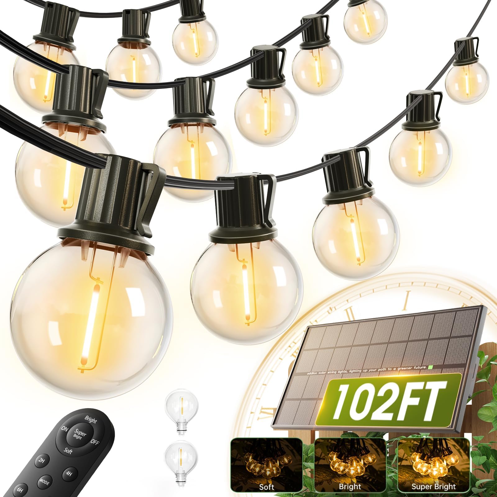 addlon 102FT Solar String Lights Outdoor, Waterproof, USB Charging