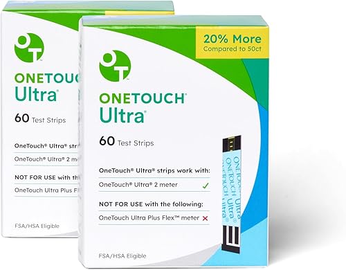 OneTouch Tiras de prueba Ultra para diabetes 120 unidades Tiras de prueba para diabéticos para monitor de azúcar en sangre Tiras de prueba de