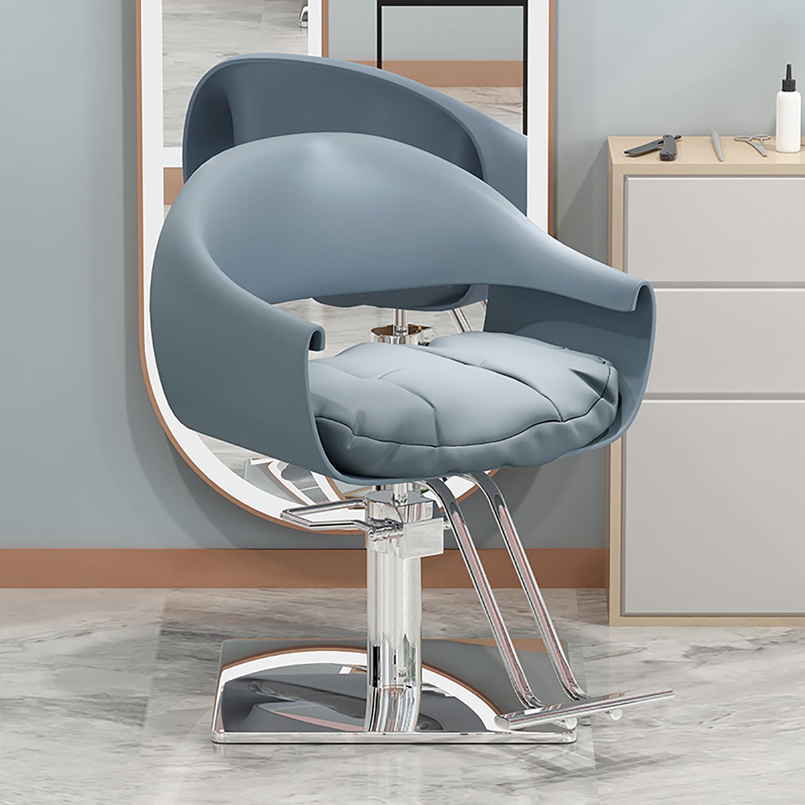 OZBMA Hydraulic Swivel Salon Chair with Adjustable Backrest and Footrest for Professional Hairdressing Barber Services (C square)