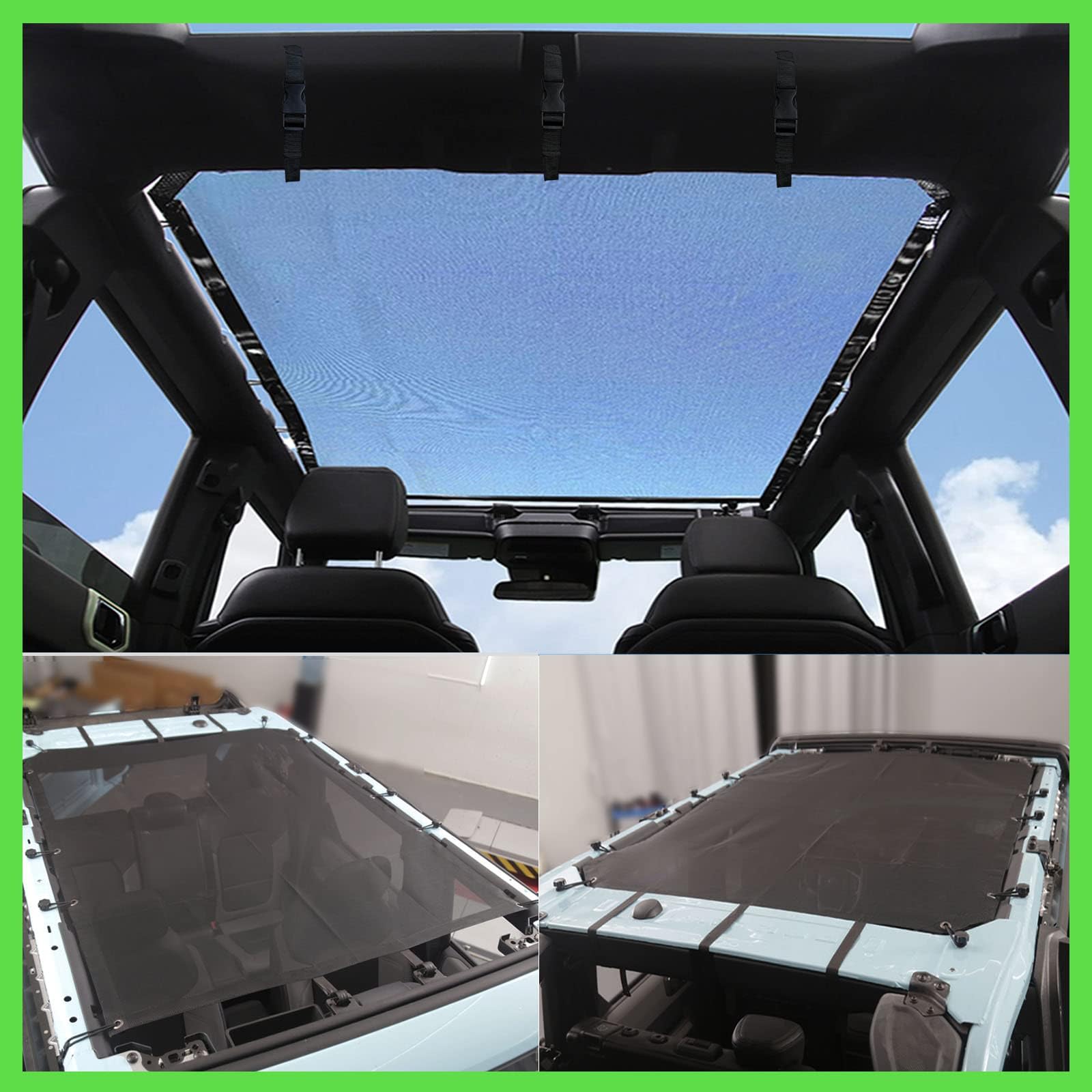 Mesh Bimini Top for Ford Bronco 4DR 2021 2022 2023 2024 - ANMOSVO Mesh Bikini Top Roof Sunshade Top Sun Shade for Ford Bronco Accessories 6th Gen. 2021 2022 2023 2024