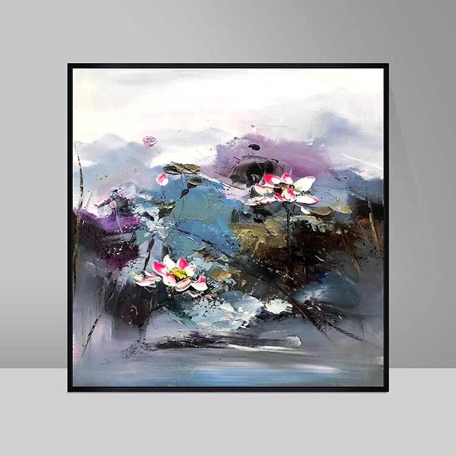Amazon Co Jp アートウォール80x80cmフレームなしポスターウォールプリントアートアブストラクトロータスペインティングキャンバスブラックホワイトグレー壁画リビングルームホームデコラティブ Home Kitchen